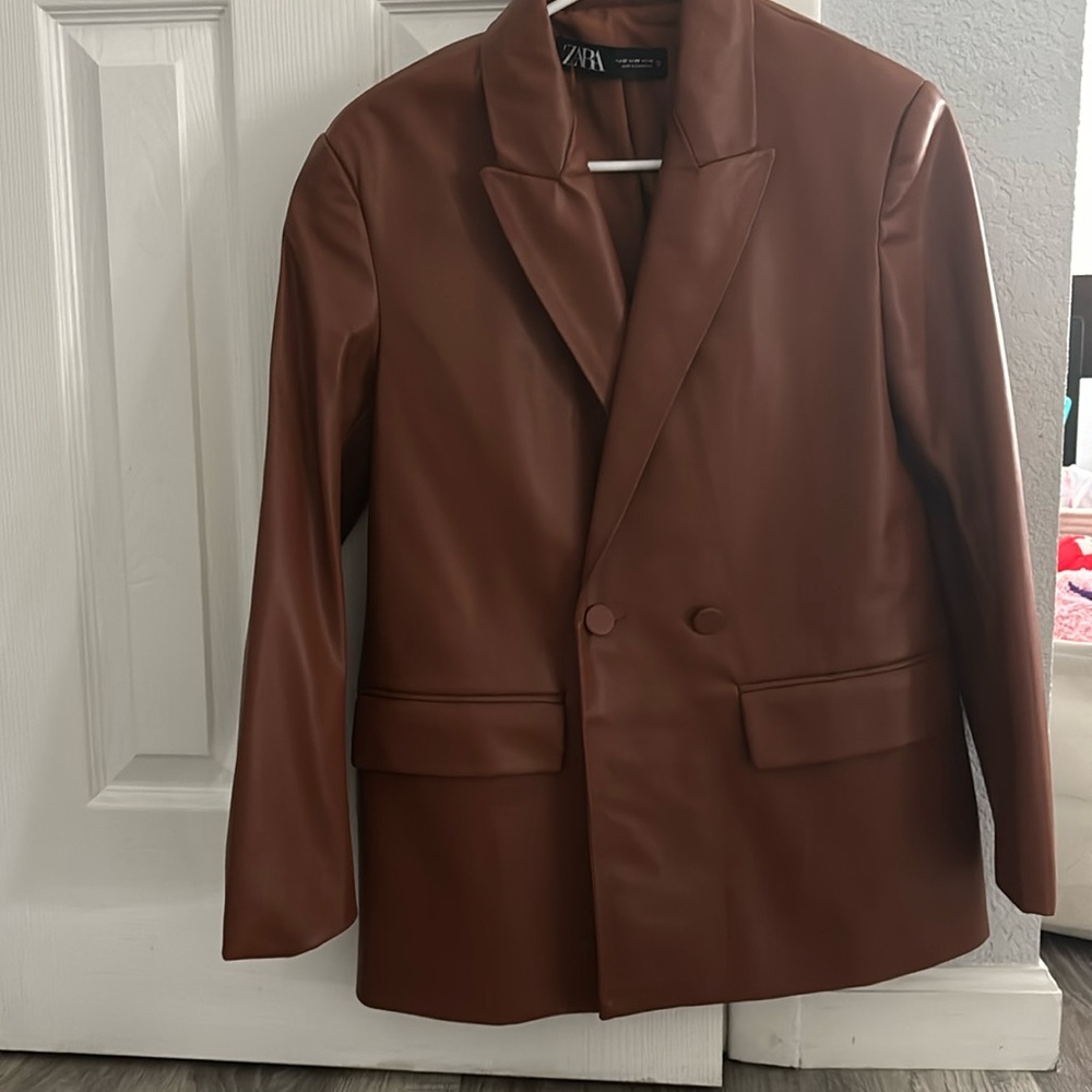 Zara Leather Brown oversized Blazer